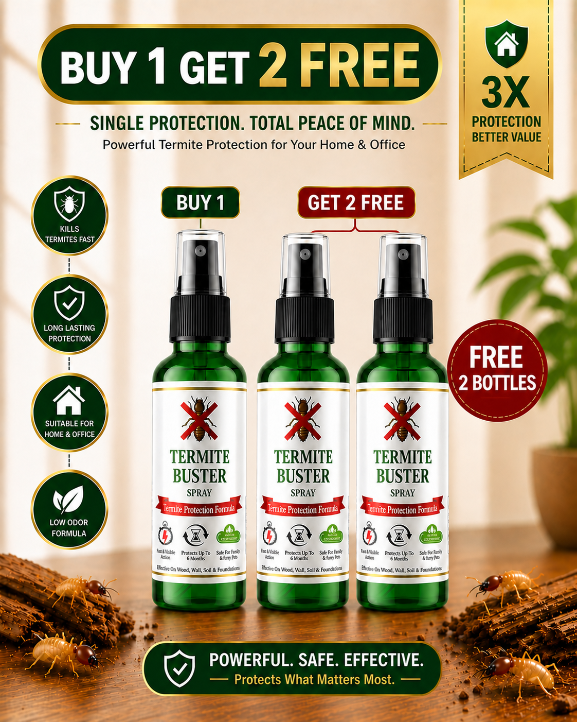Termite Buster Spray – Powerful Protection Against Termites (Buy 1 Get 2 Free)
